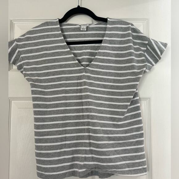 EUC- J. Crew Striped Flutter Sleeve V Neck Tee - Picture 1 of 2